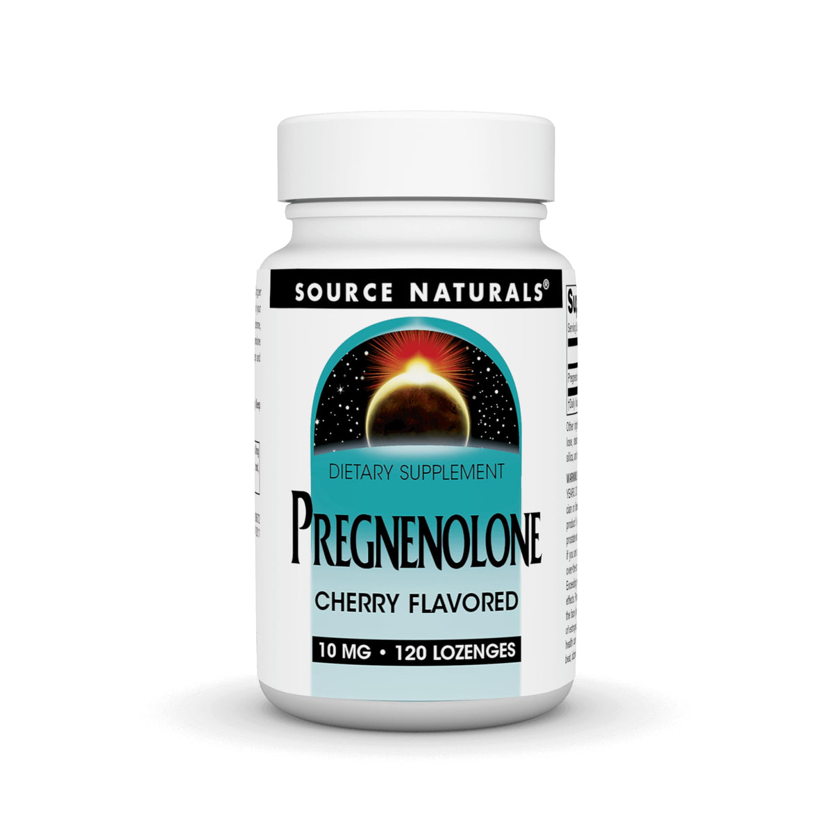 Front view of Source Naturals Pregnenolone 10 mg cherry lozenges bottle