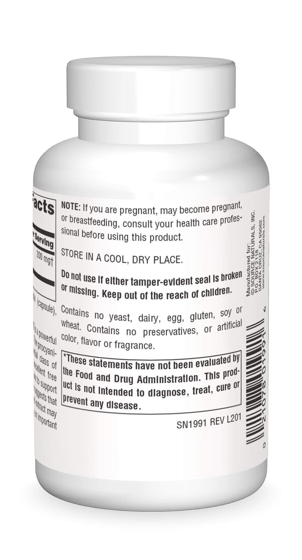 Label close-up of Source Naturals Proanthodyn Grape Seed Extract