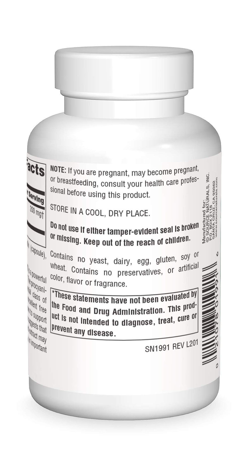 Label close-up of Source Naturals Proanthodyn Grape Seed Extract