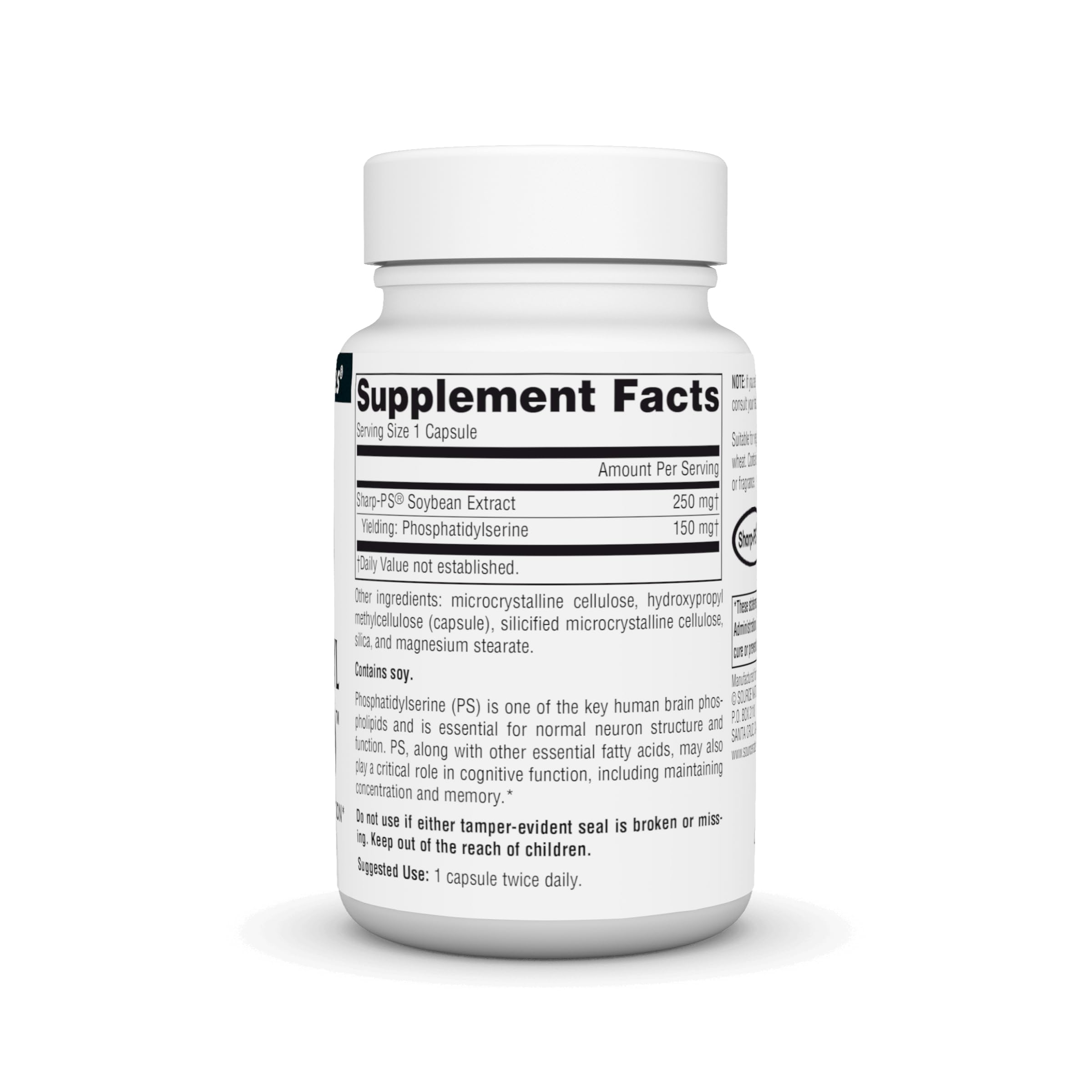 Phosphatidylserine capsules in bottle close-up