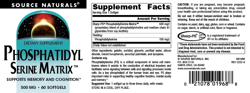 Suggested use and dosage information for Source Naturals PS Matrix