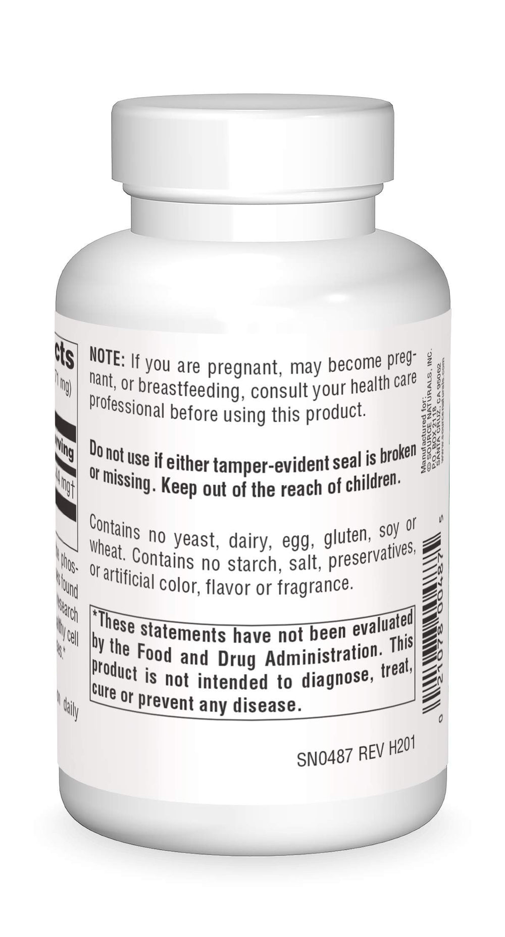 Front view of Source Naturals Pure Inositol bottle with 4 oz crystals