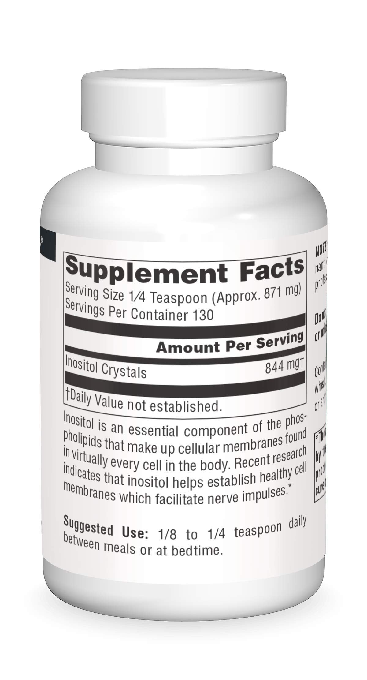 Supplement facts and ingredients panel for Source Naturals Pure Inositol
