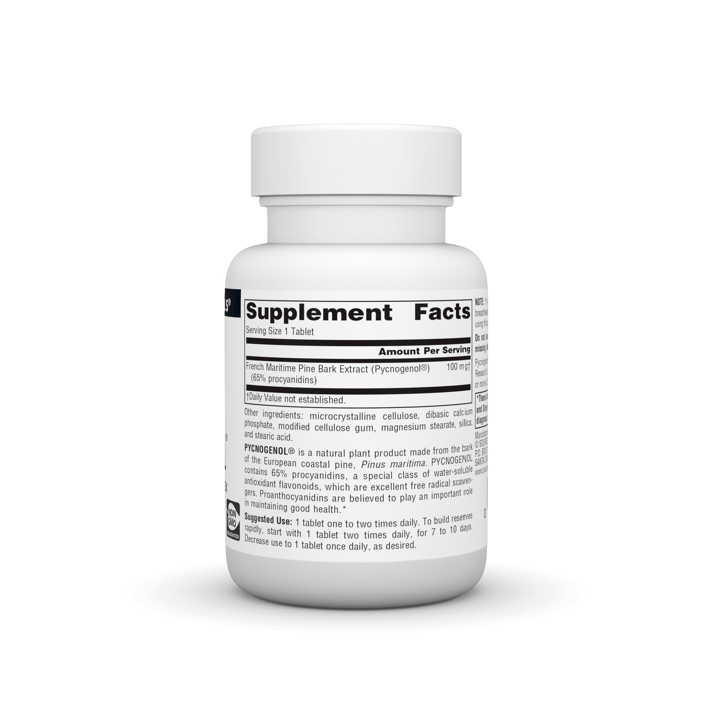 Front view of Source Naturals Pycnogenol 100 mg Proanthocyanidin Complex bottle