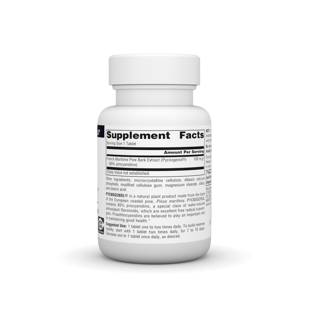 Front view of Source Naturals Pycnogenol 100 mg Proanthocyanidin Complex bottle