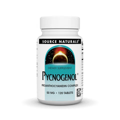 Bottle and label of Source Naturals Pycnogenol 50 mg Proanthocyanidin Complex (120 tablets)
