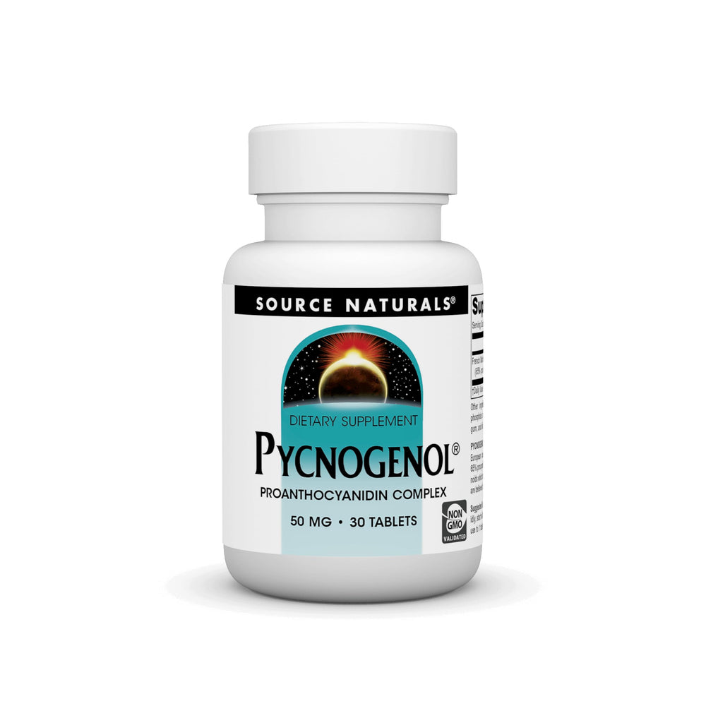 Bottle of Source Naturals Pycnogenol 50 mg Proanthocyanidin Complex with 30 tablets
