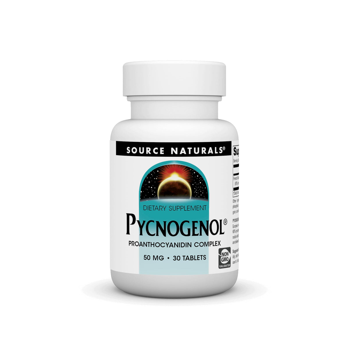Bottle of Source Naturals Pycnogenol 50 mg Proanthocyanidin Complex with 30 tablets