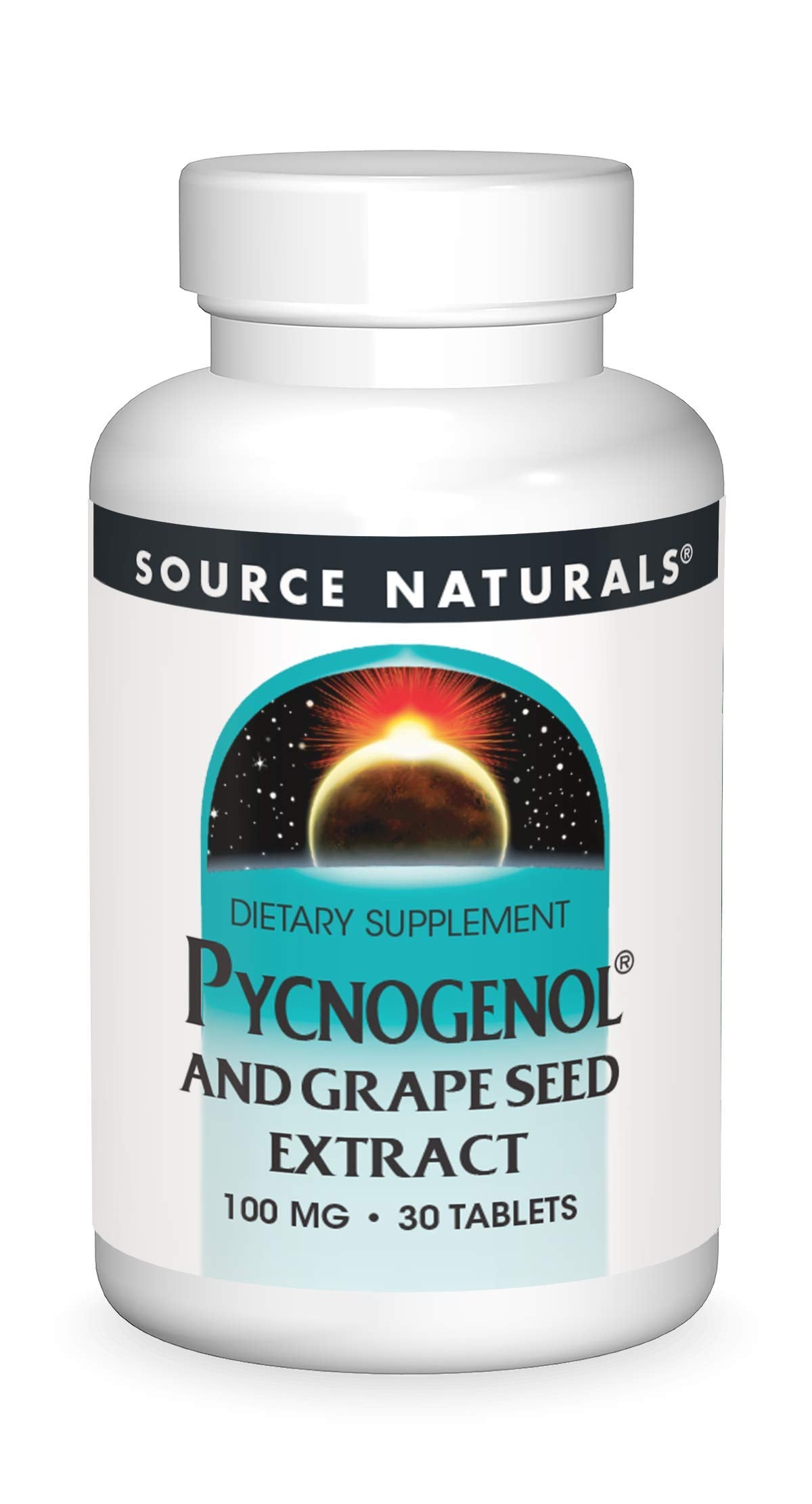 Bottle of Source Naturals Pycnogenol & Grape Seed Extract 100 mg dietary supplement