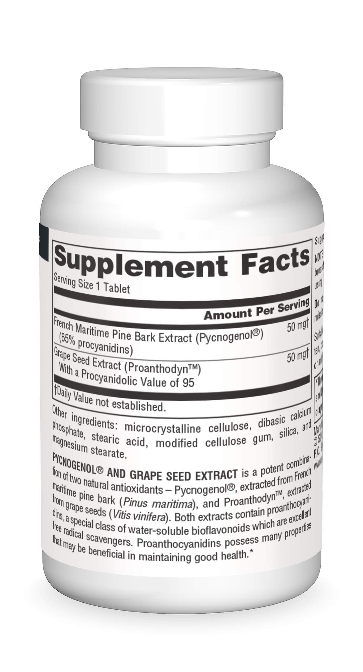 Pine bark extract and grape seed extract capsules