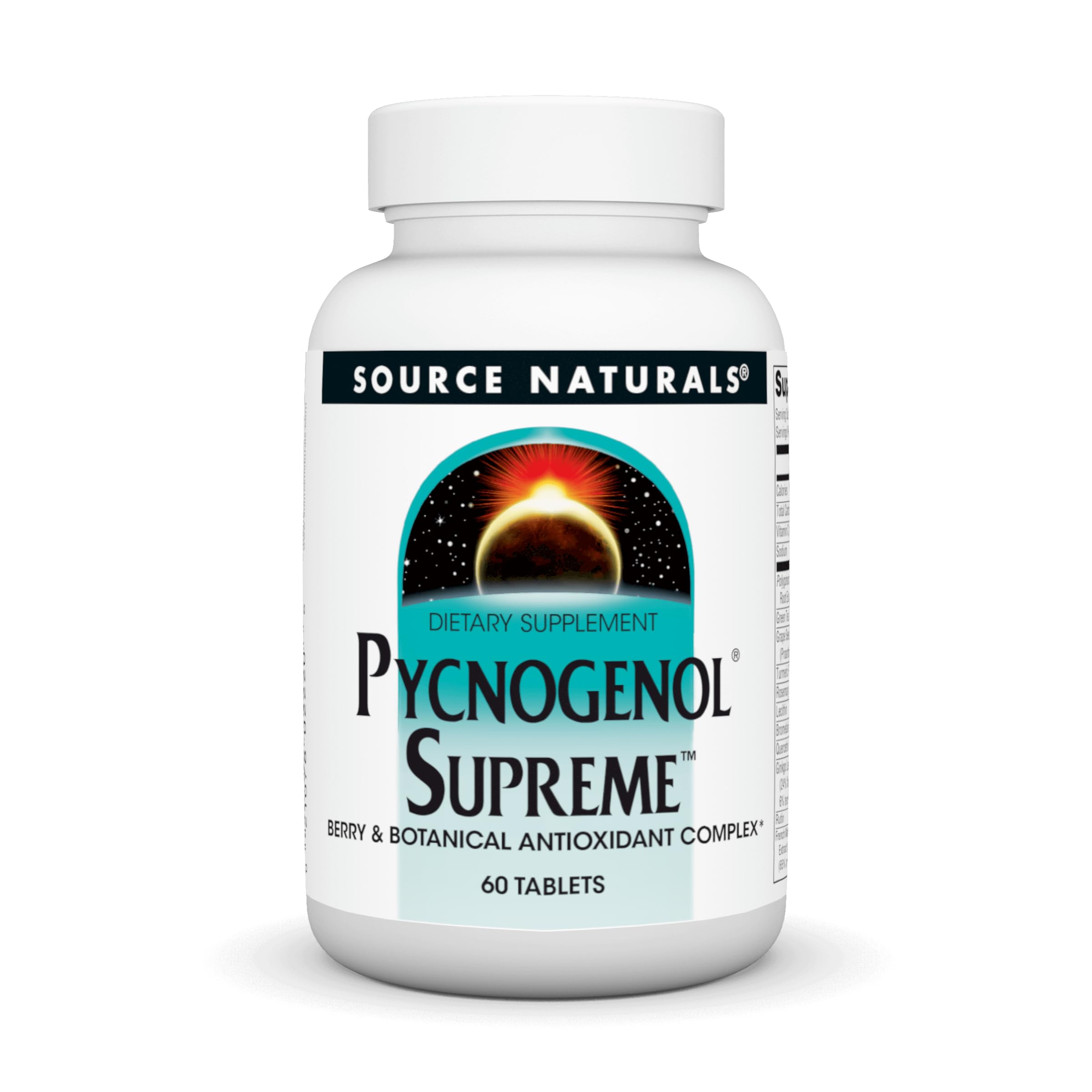 Source Naturals envase frontal mostrando Pycnogenol Supreme y fácil dosificación