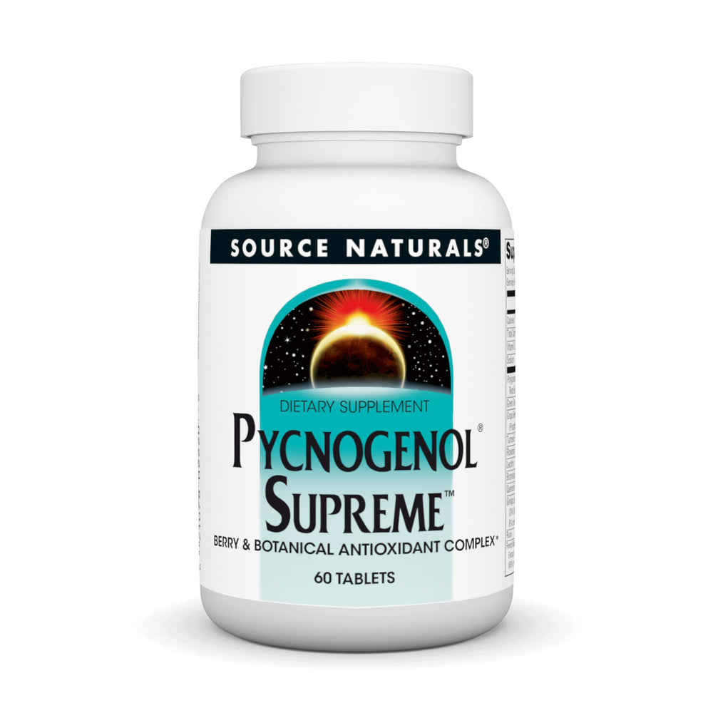 Source Naturals envase frontal mostrando Pycnogenol Supreme y fácil dosificación
