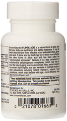 Label on Source Naturals R-Lipoic Acid 100 mg tablets bottle