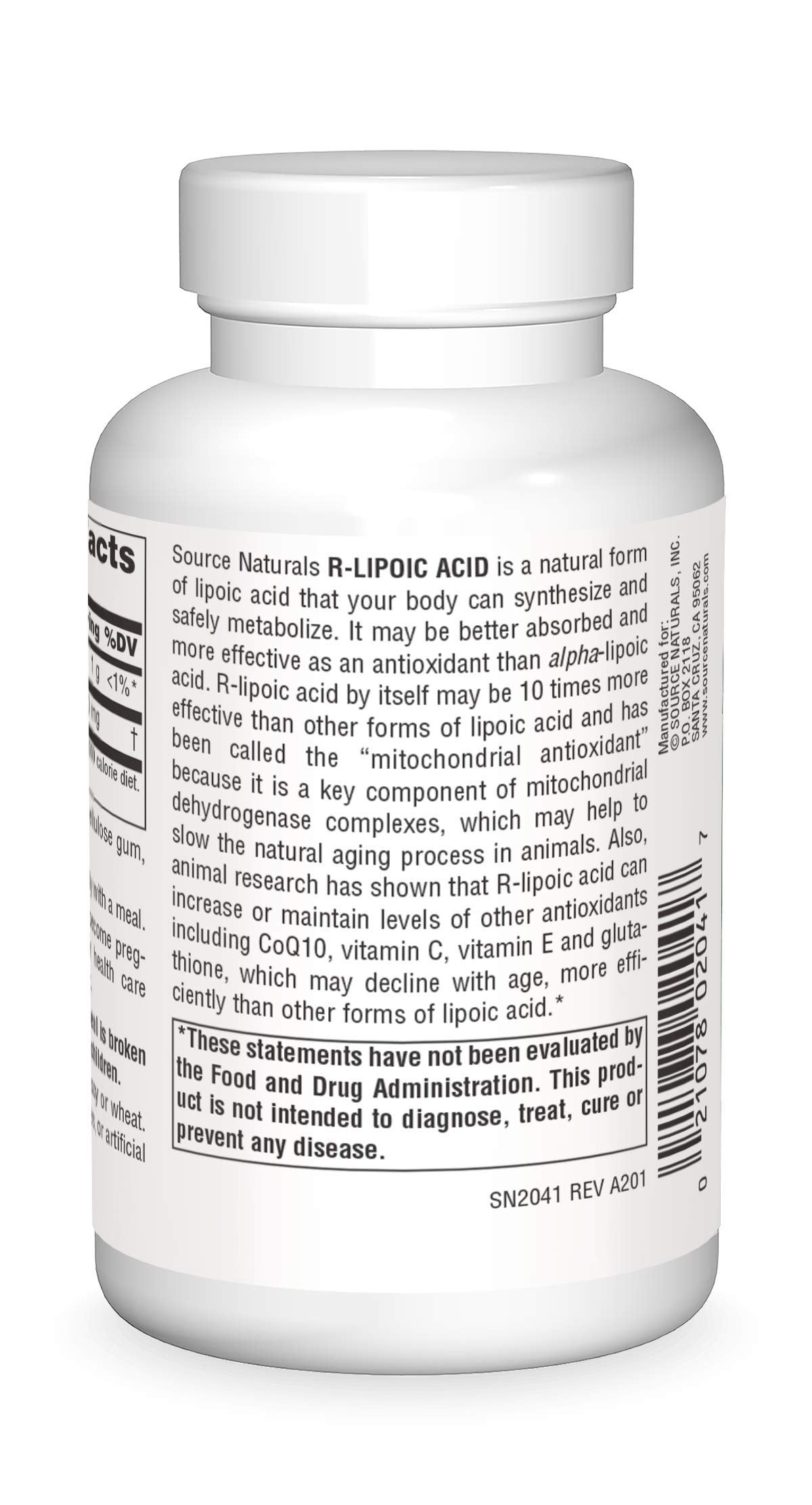 Label for Source Naturals R-Lipoic Acid 100 mg product