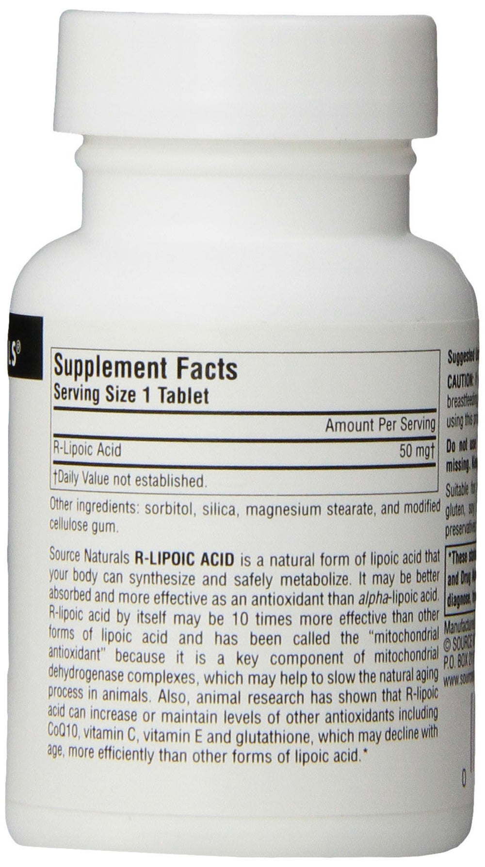 Supplement facts panel close-up