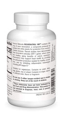 Close-up of Source Naturals Resveratrol label showing 100 mg