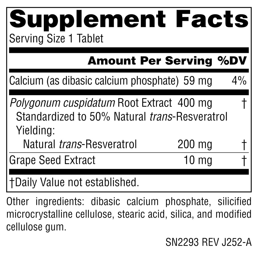 Front label of Source Naturals Resveratrol bottle