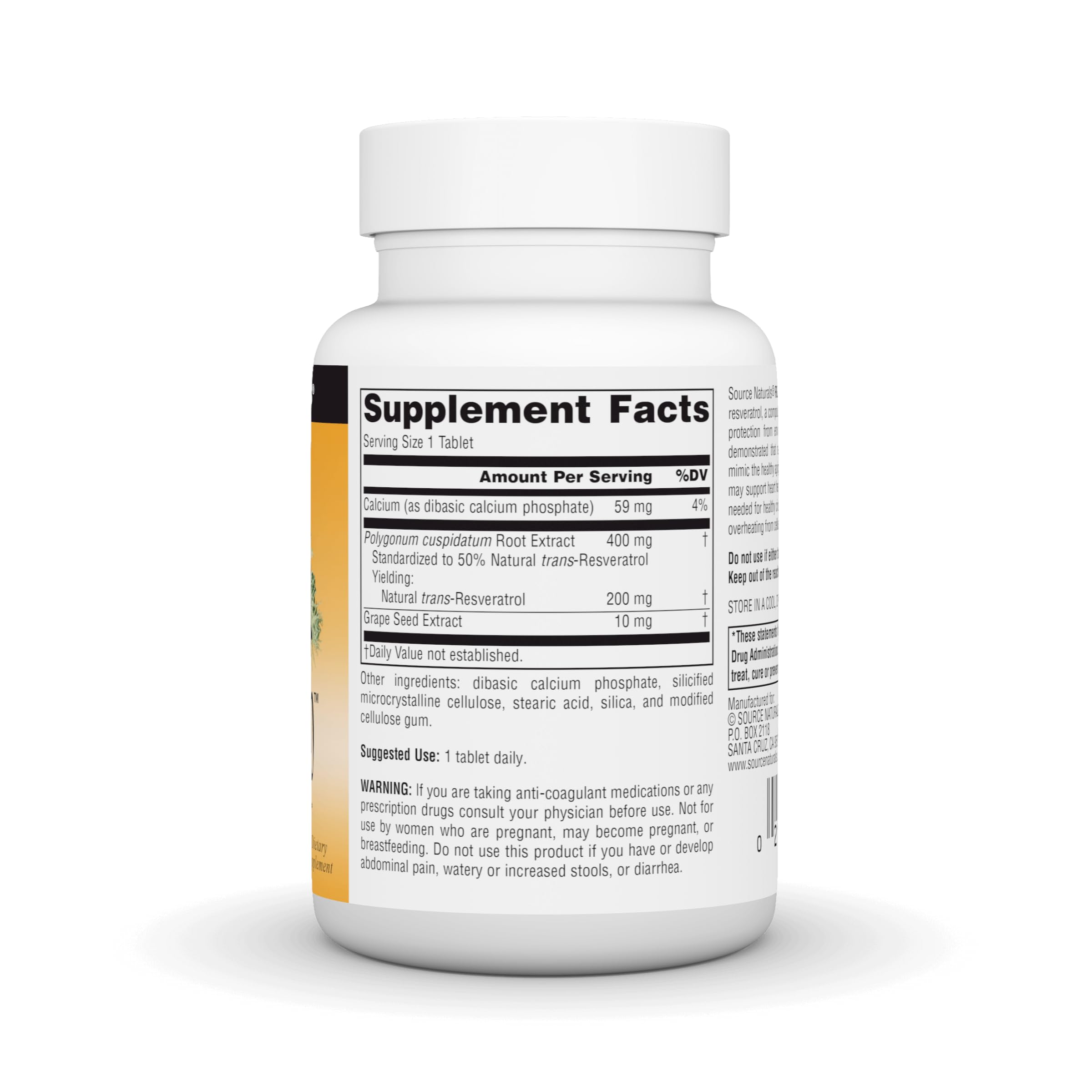 Close-up of label showing 200 mg trans-resveratrol