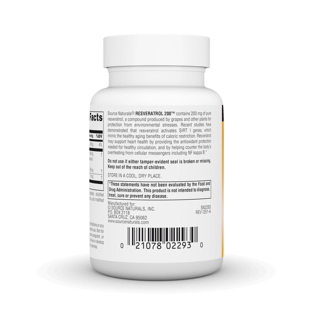 Packaging of Source Naturals Resveratrol 200 mg