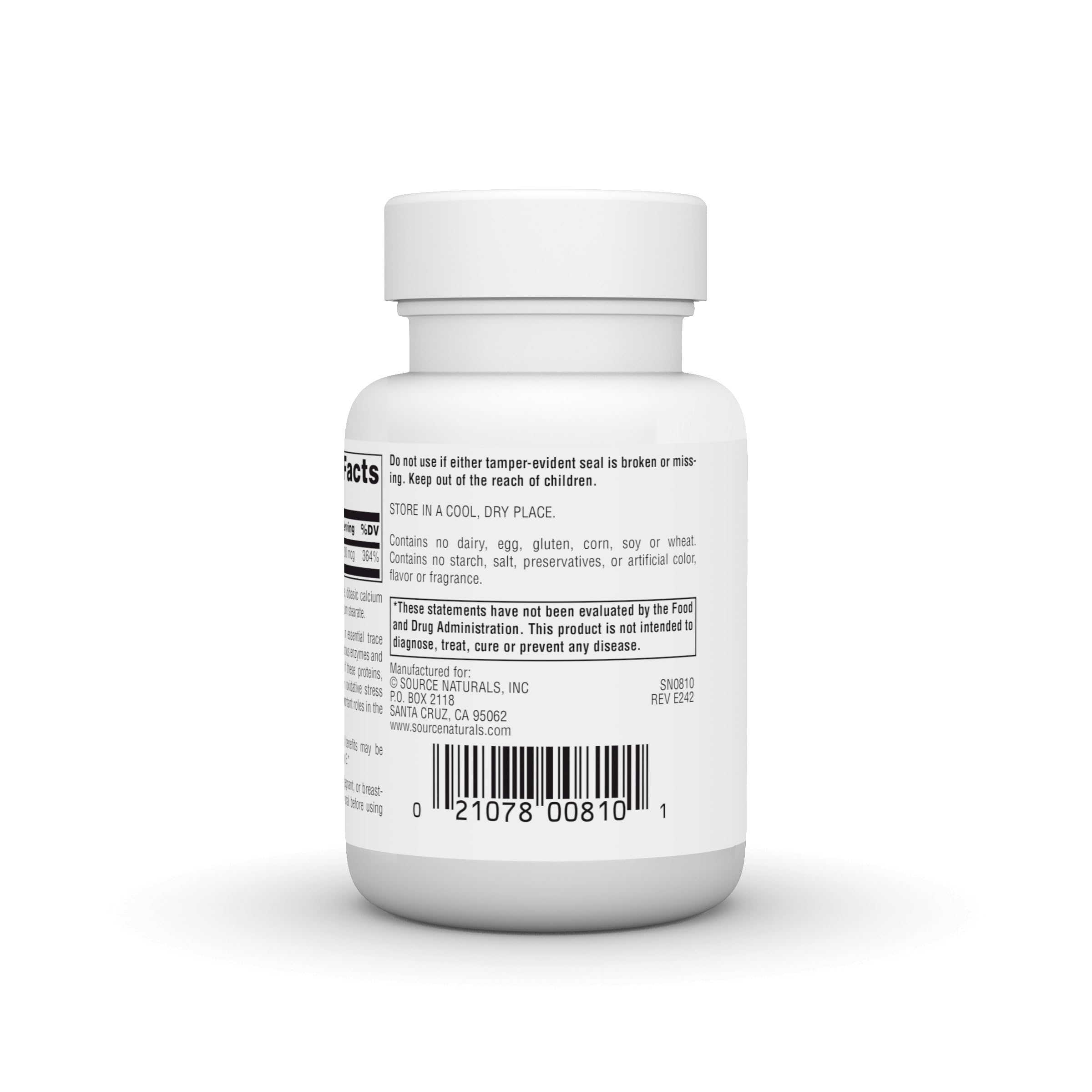 Close-up of a 200 mcg selenium tablet