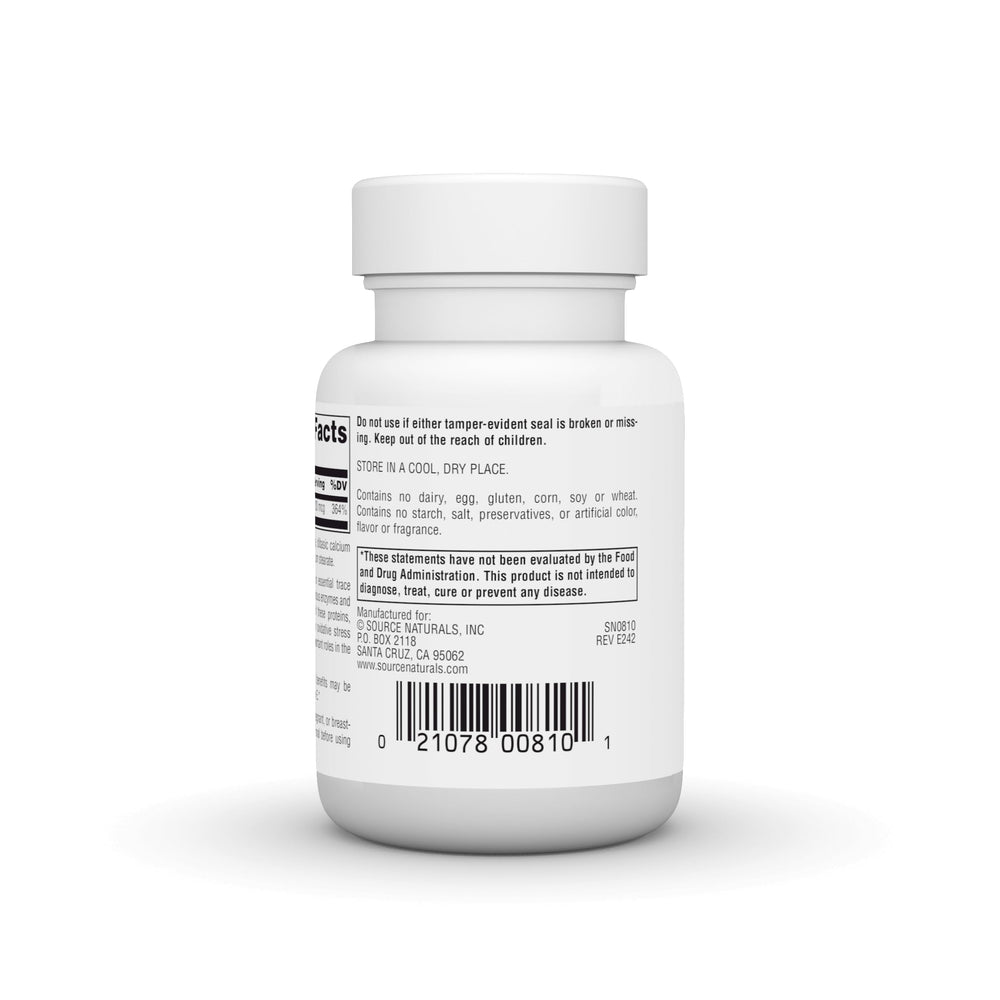 Close-up of a 200 mcg selenium tablet