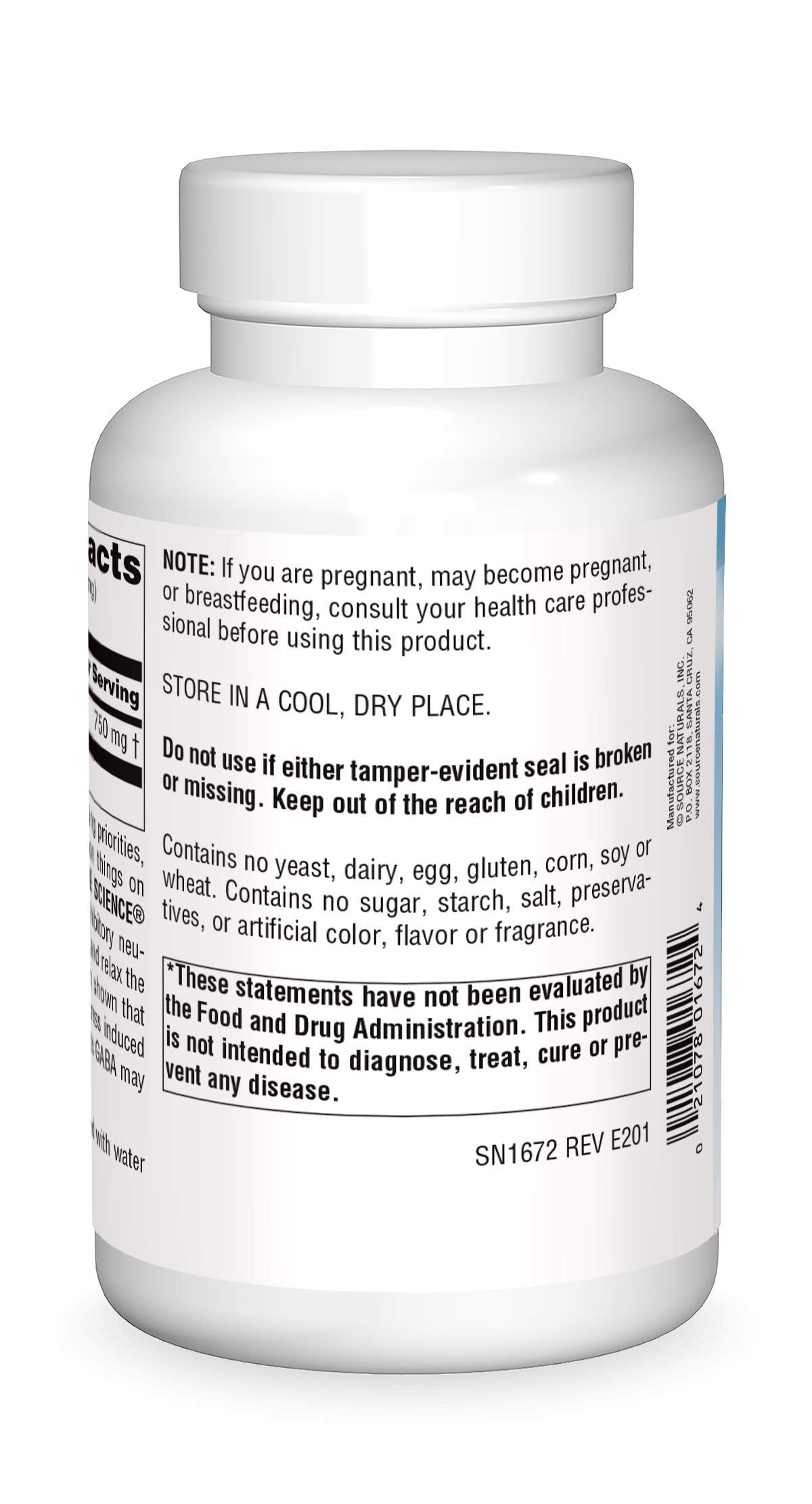 Close-up of Serene Science GABA label showing 750 mg per serving