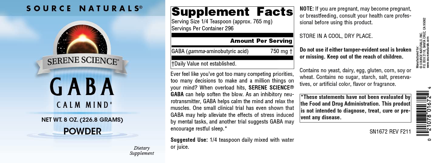 Serene Science GABA powder product packaging and serving suggestion