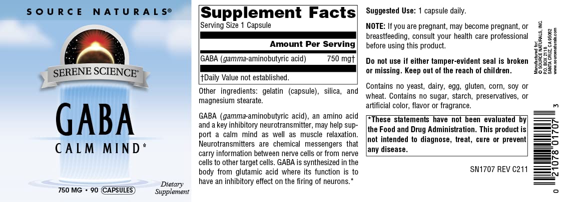 90 capsules bottle of Source Naturals GABA Serene Science