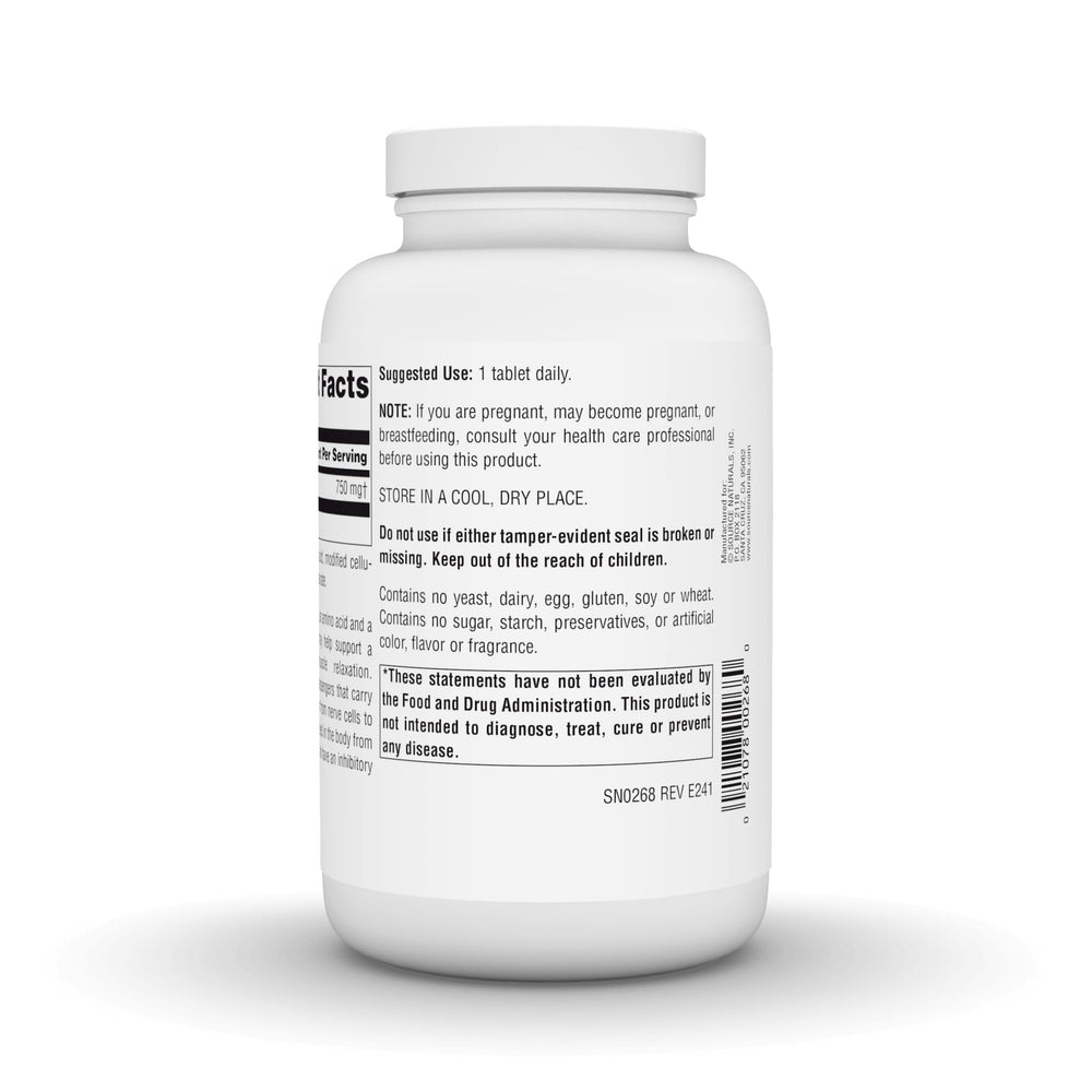 Product label for Source Naturals Serene Science GABA 750 mg