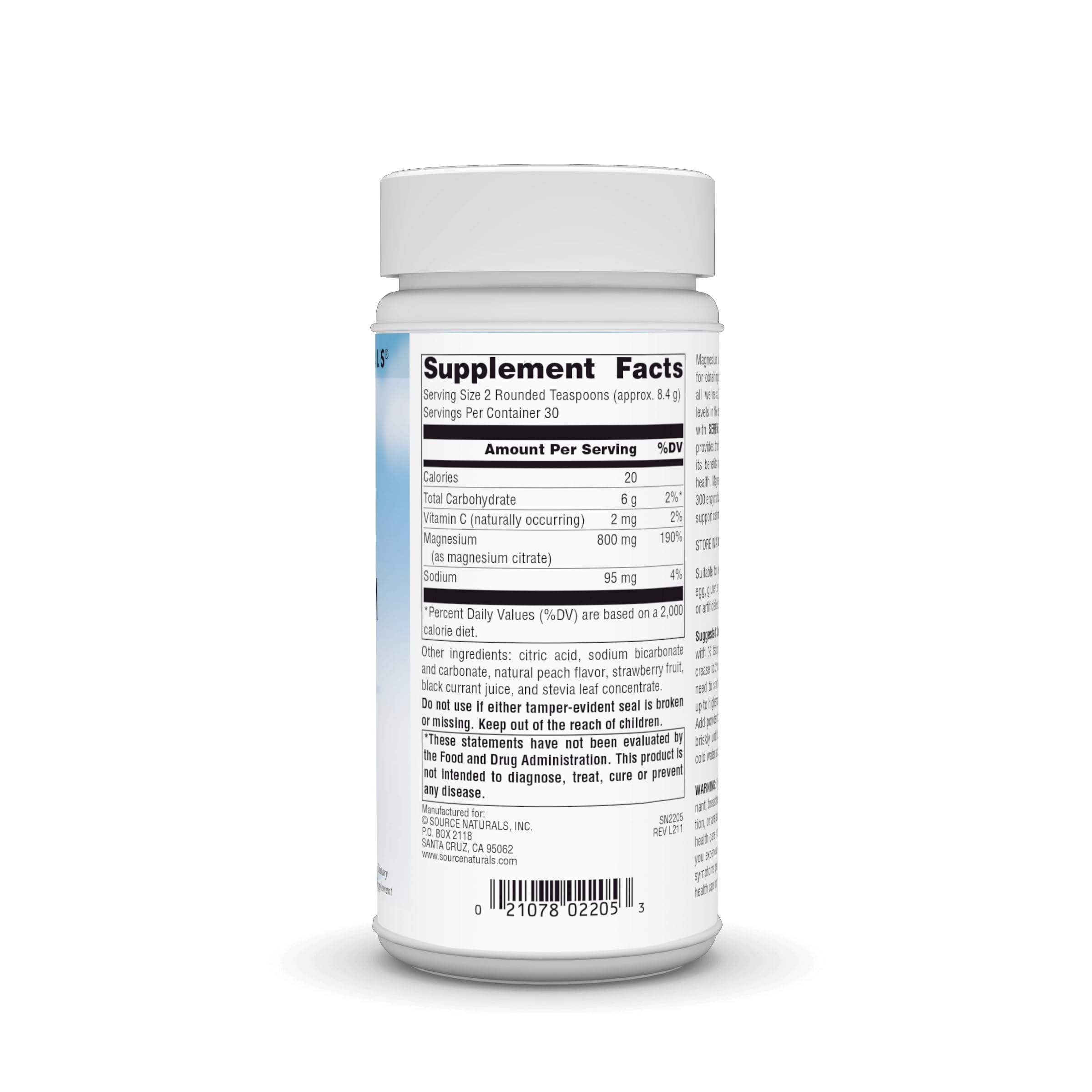 Close-up of Serene Berry magnesium label and nutrition facts