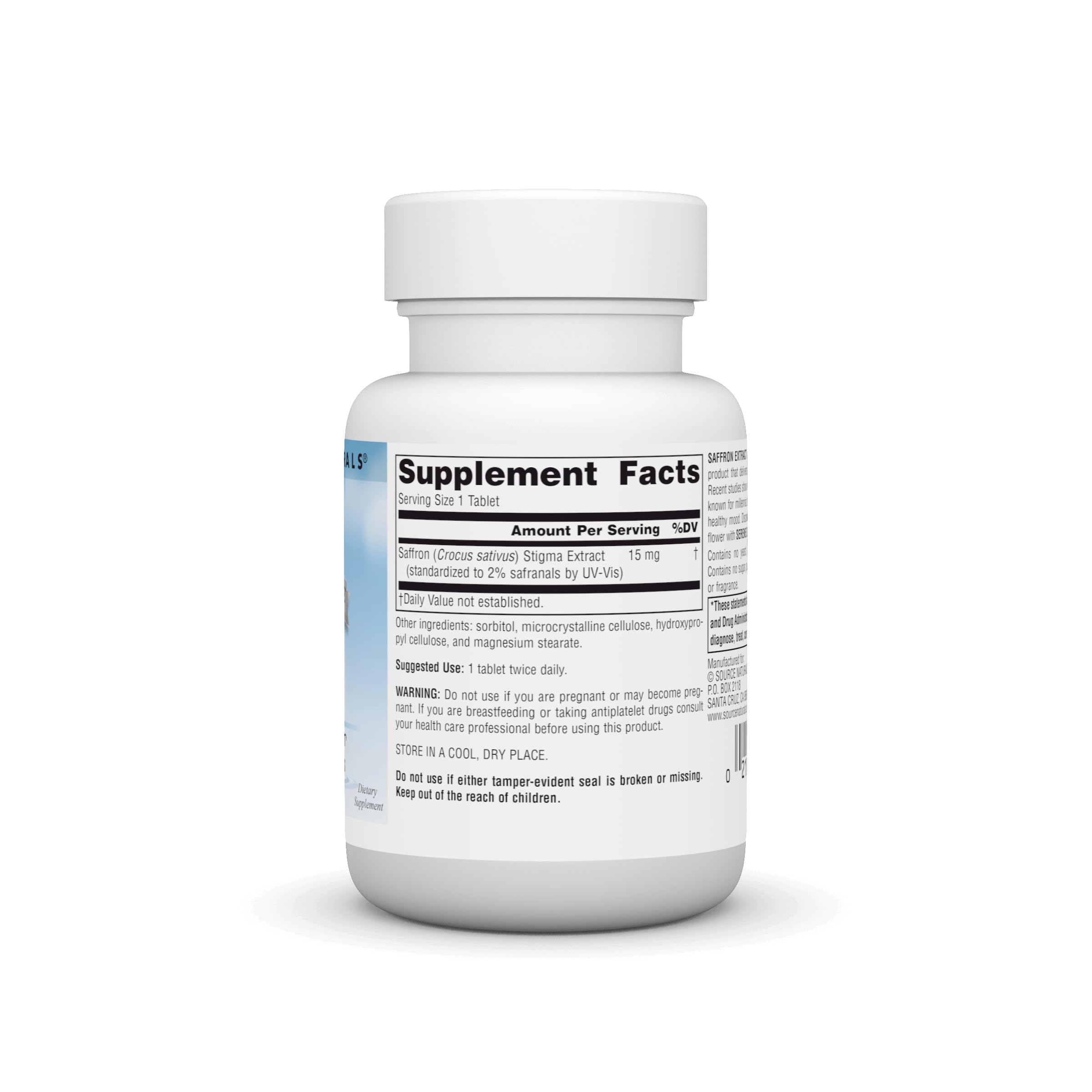 Saffron extract tablets beside the bottle