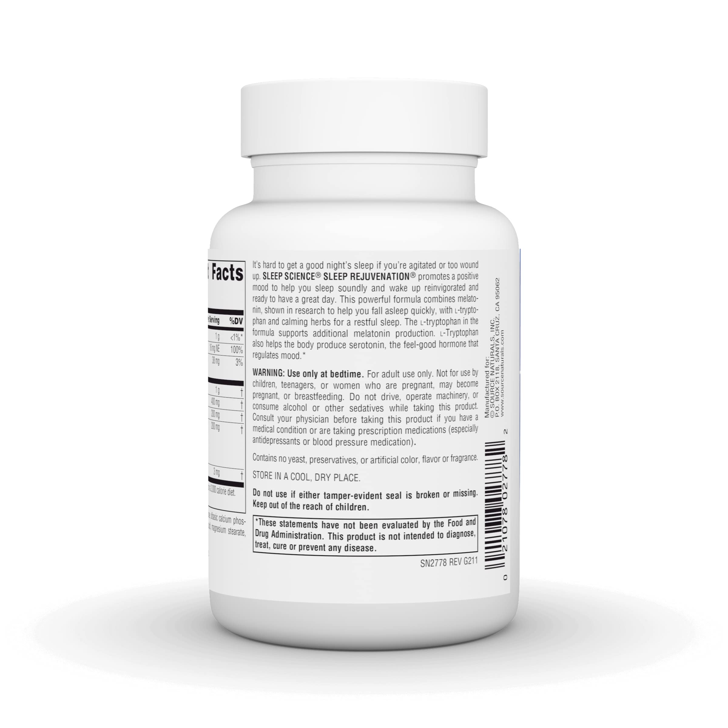 Close-up of melatonin and L-tryptophan ingredients on the bottle