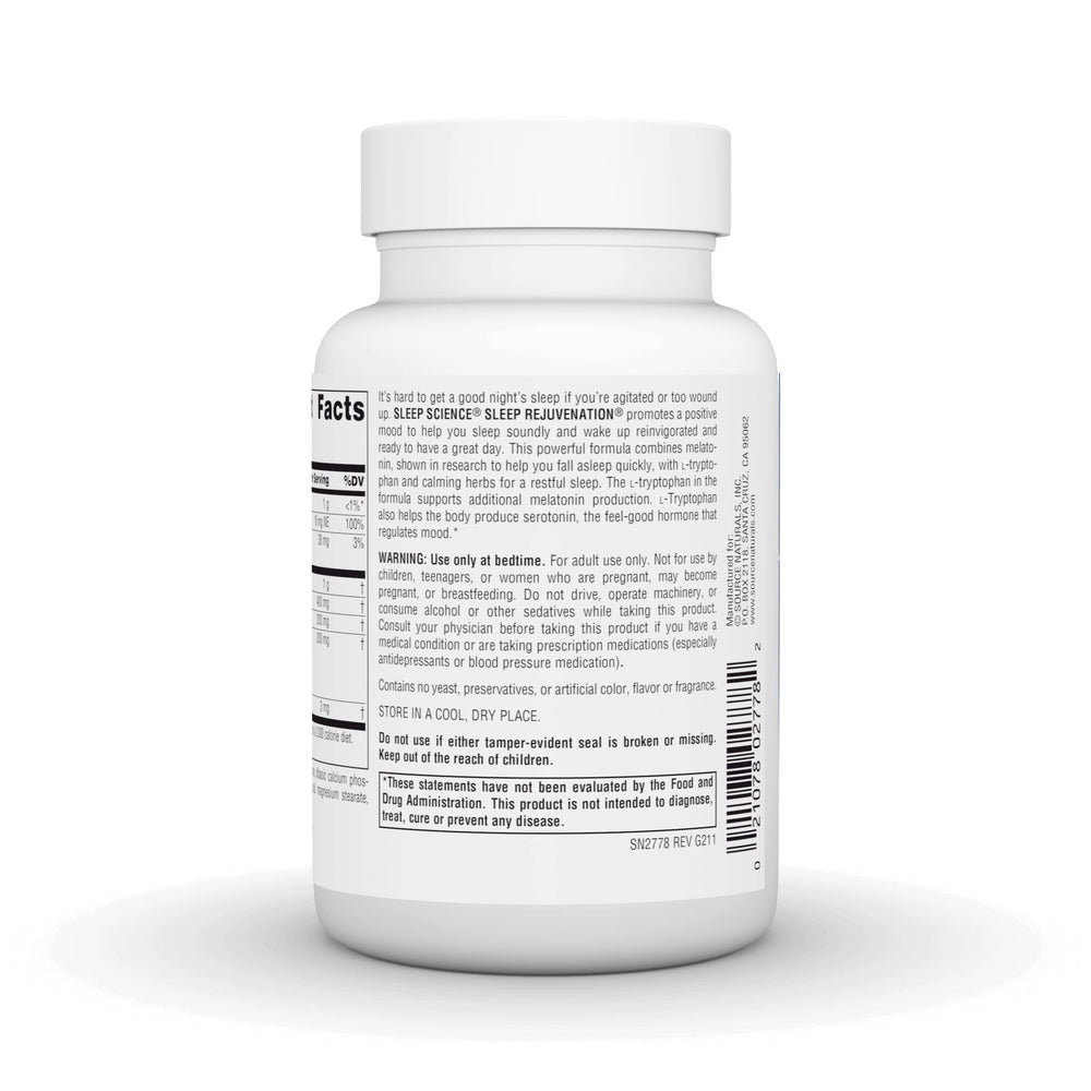 Close-up of melatonin and L-tryptophan ingredients on the bottle