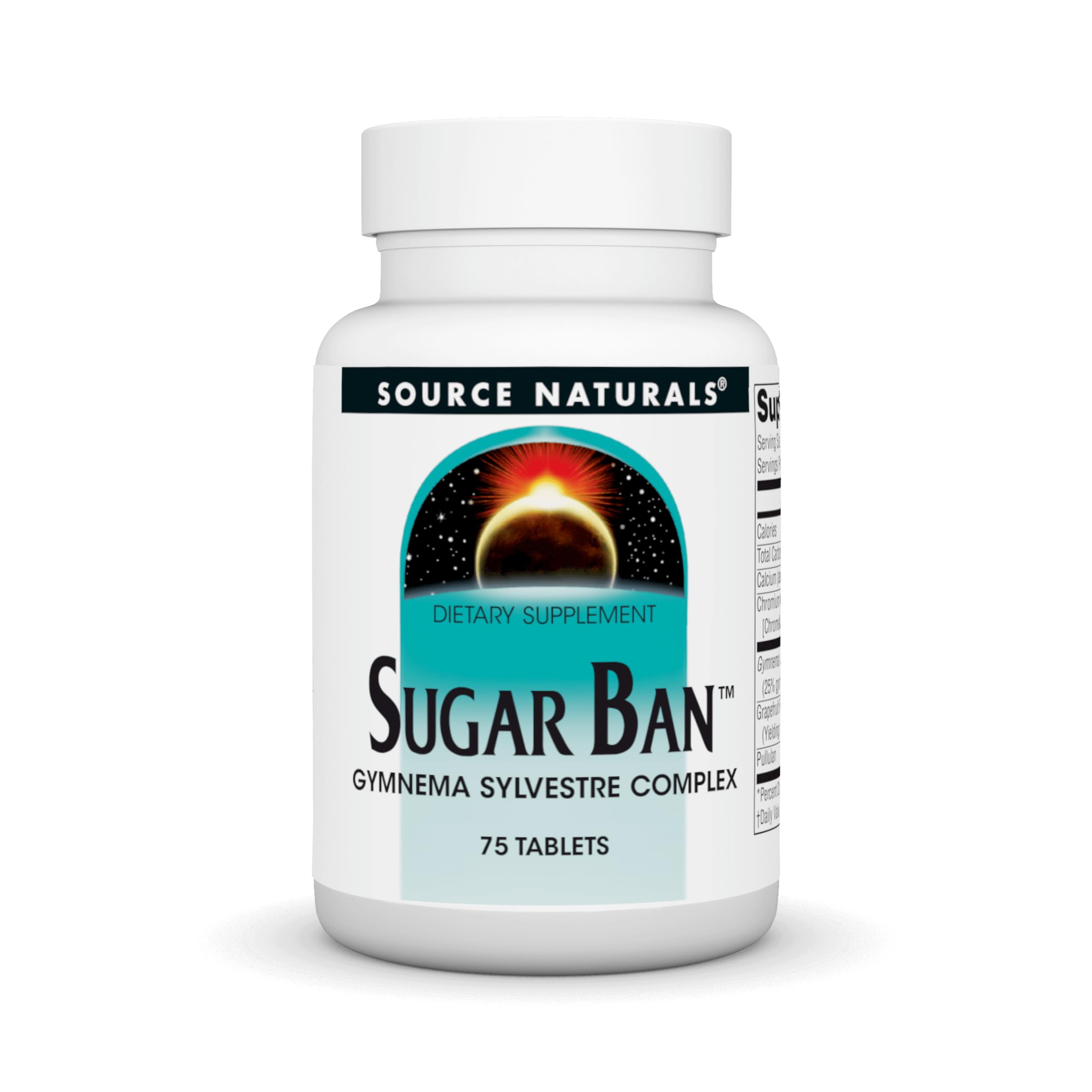 Front label of Source Naturals Sugar Ban Gymnema Sylvestre Complex bottle, 75 tablets