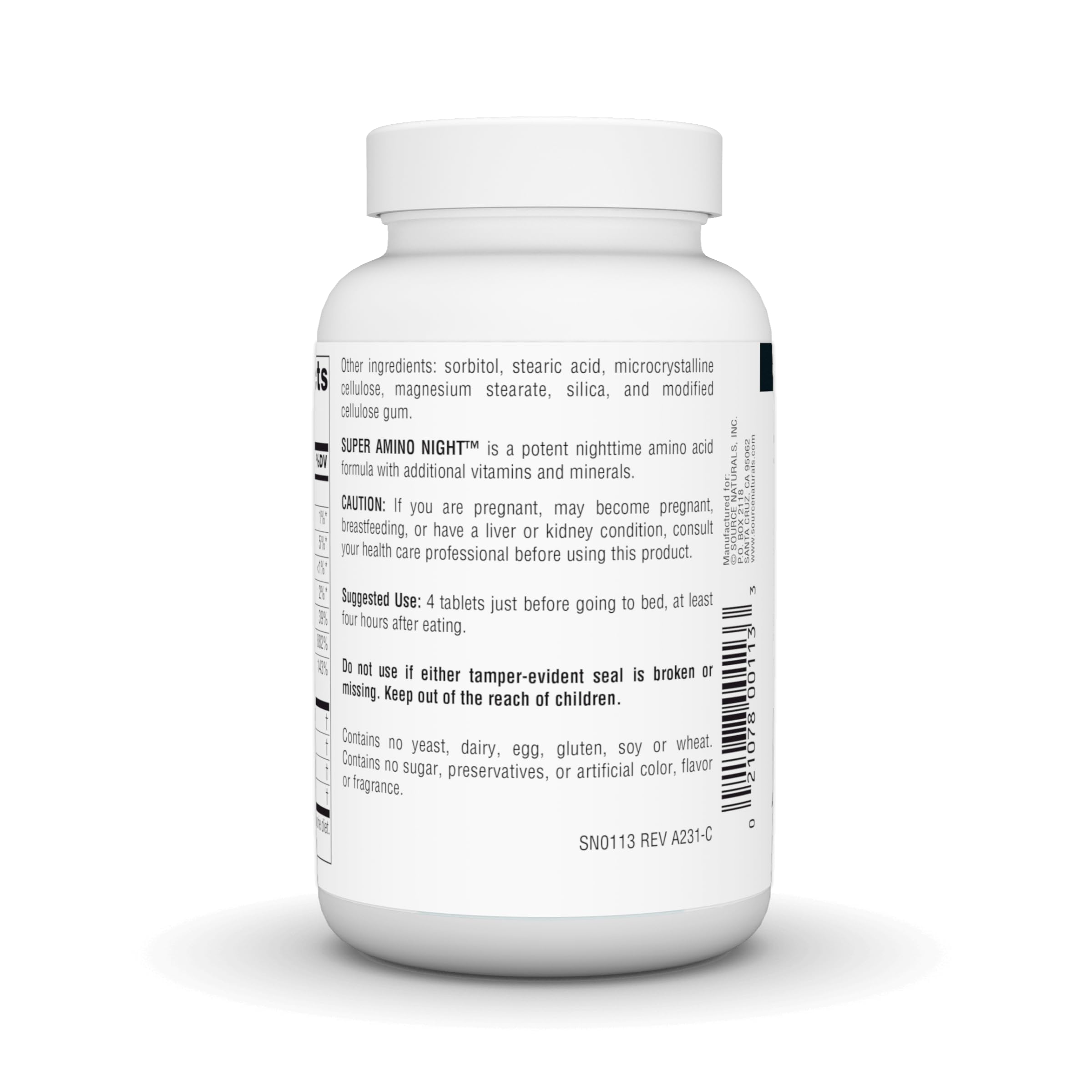 Front packaging of Source Naturals Super Amino Night