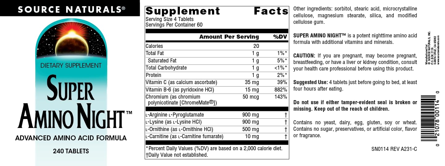 Supplement facts panel on Source Naturals bottle