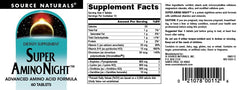 Supplement facts panel for Source Naturals Super Amino Night
