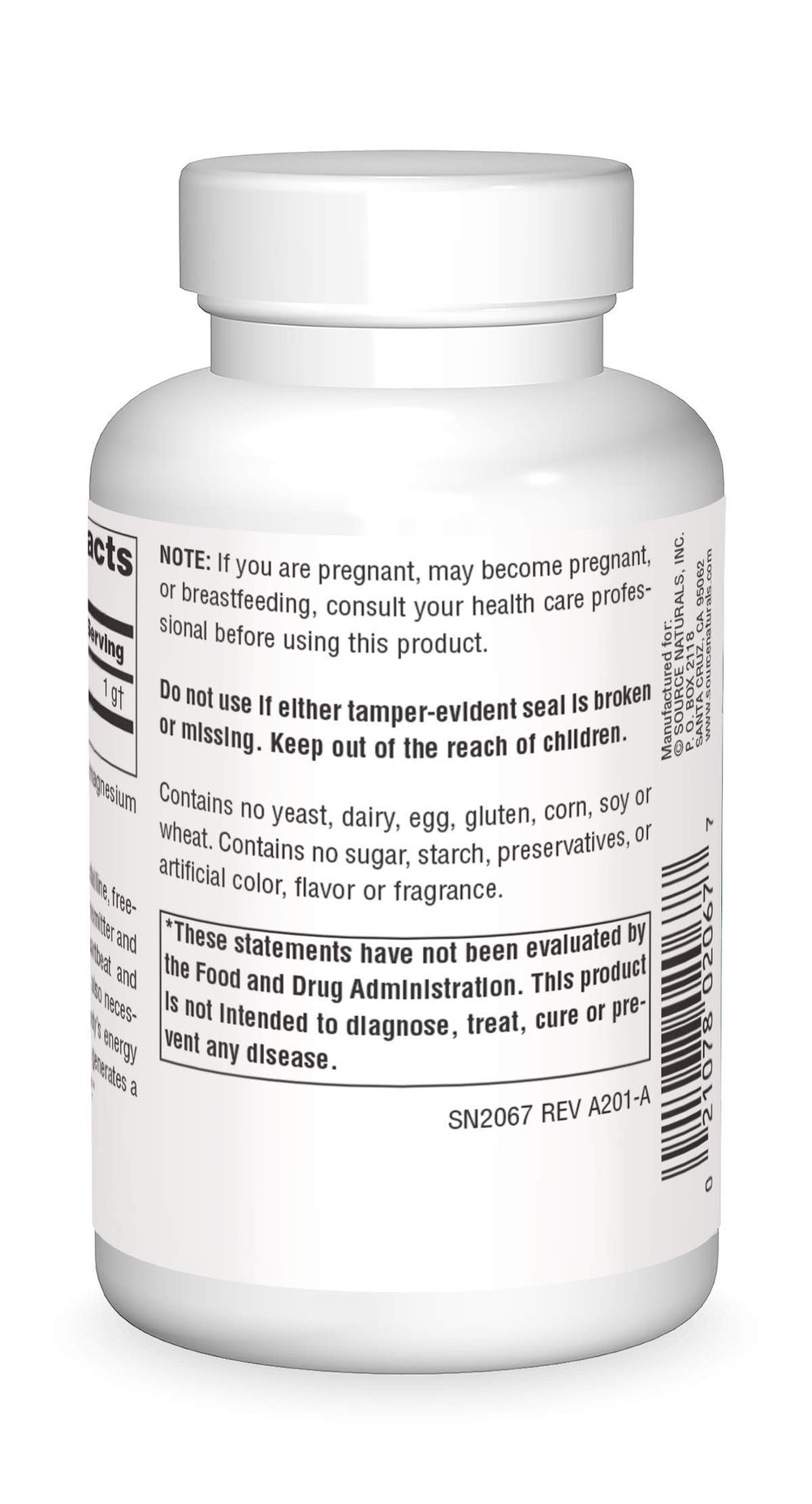 Taurine 1000 mg bottle label close-up