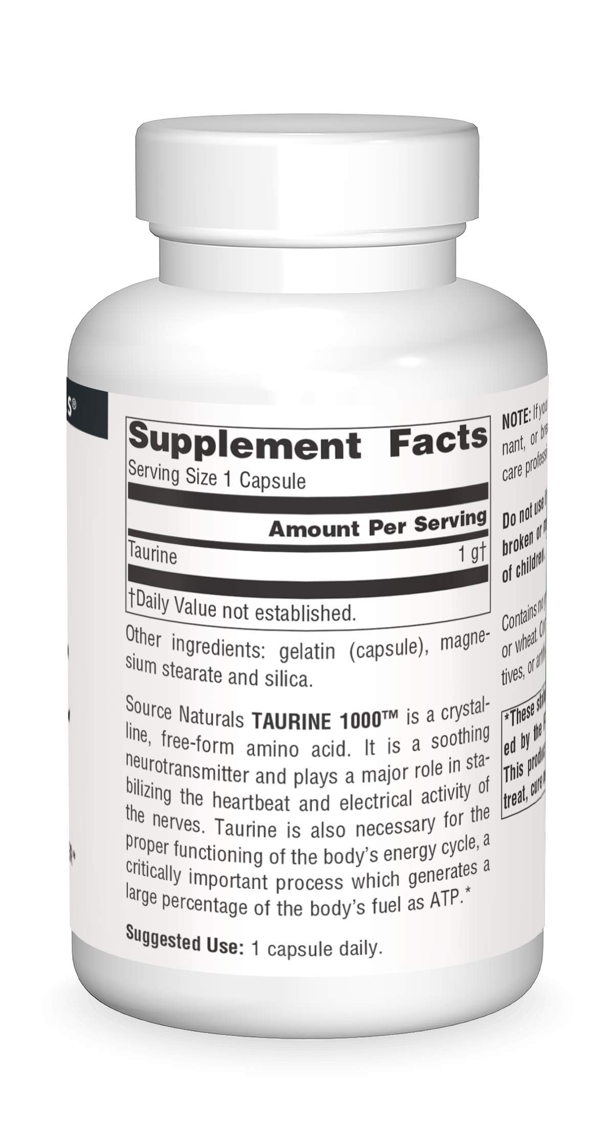 Packaging for Source Naturals Taurine 1000 mg 120 capsules