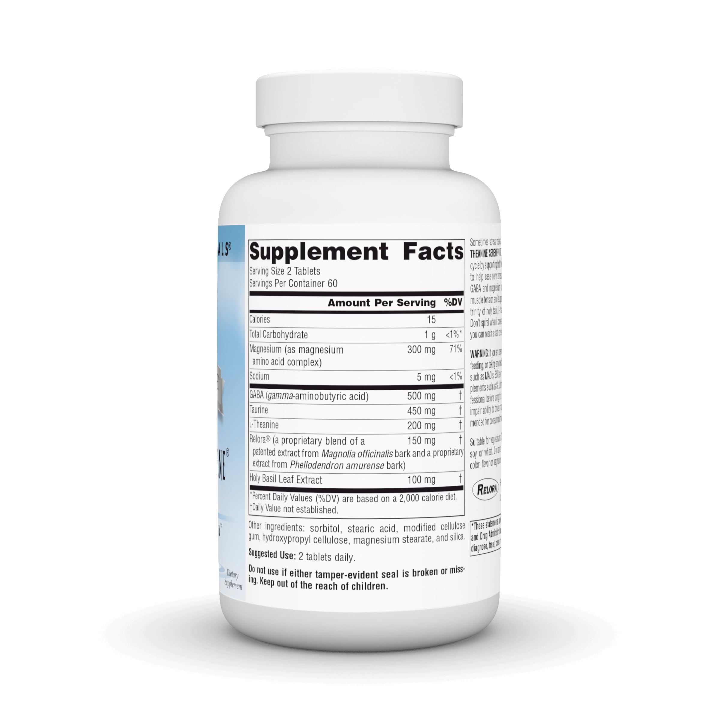 Product label showing Theanine Serene with Relora