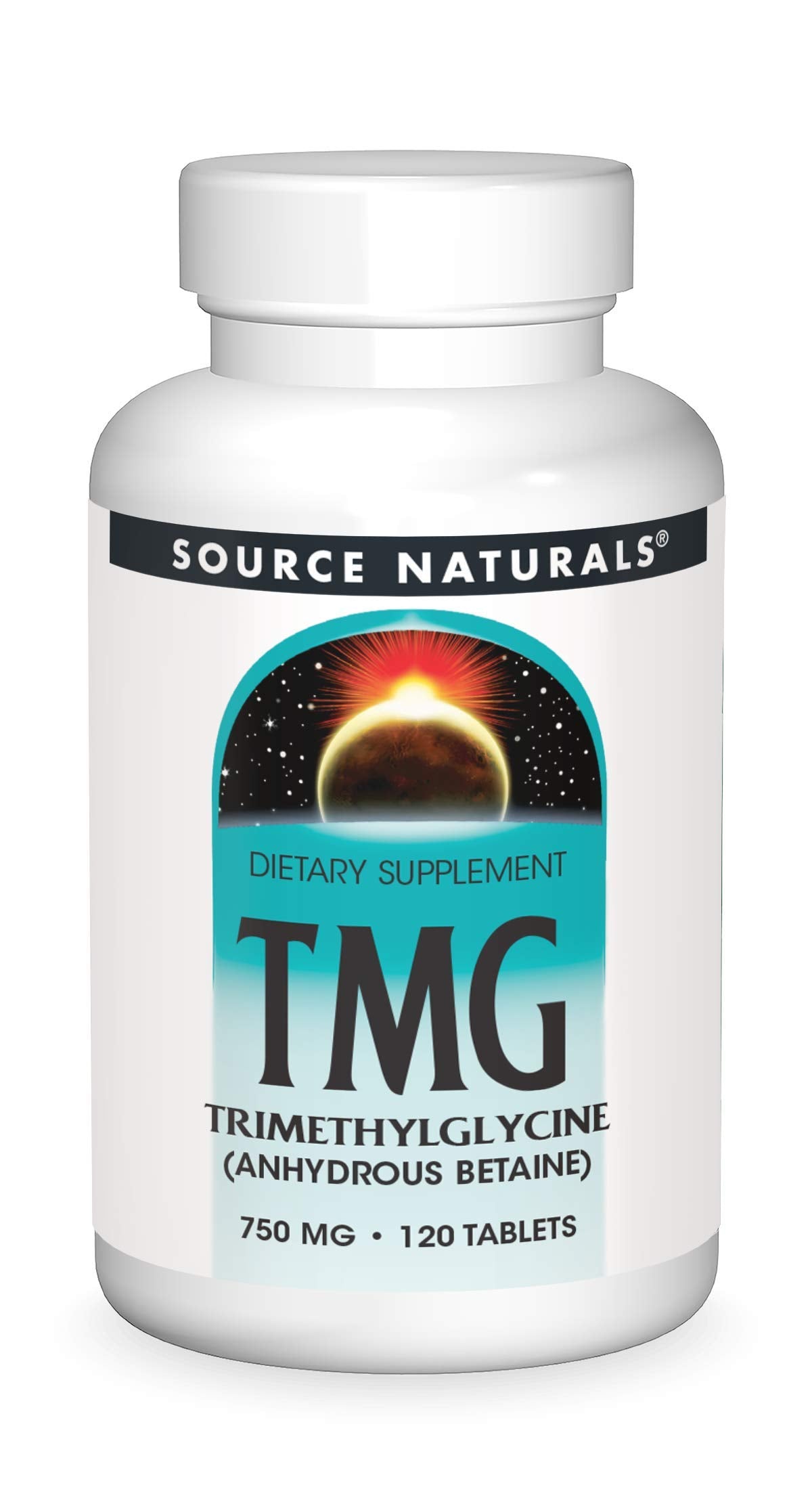 Source Naturals TMG 750 mg 120 tablets bottle – front view