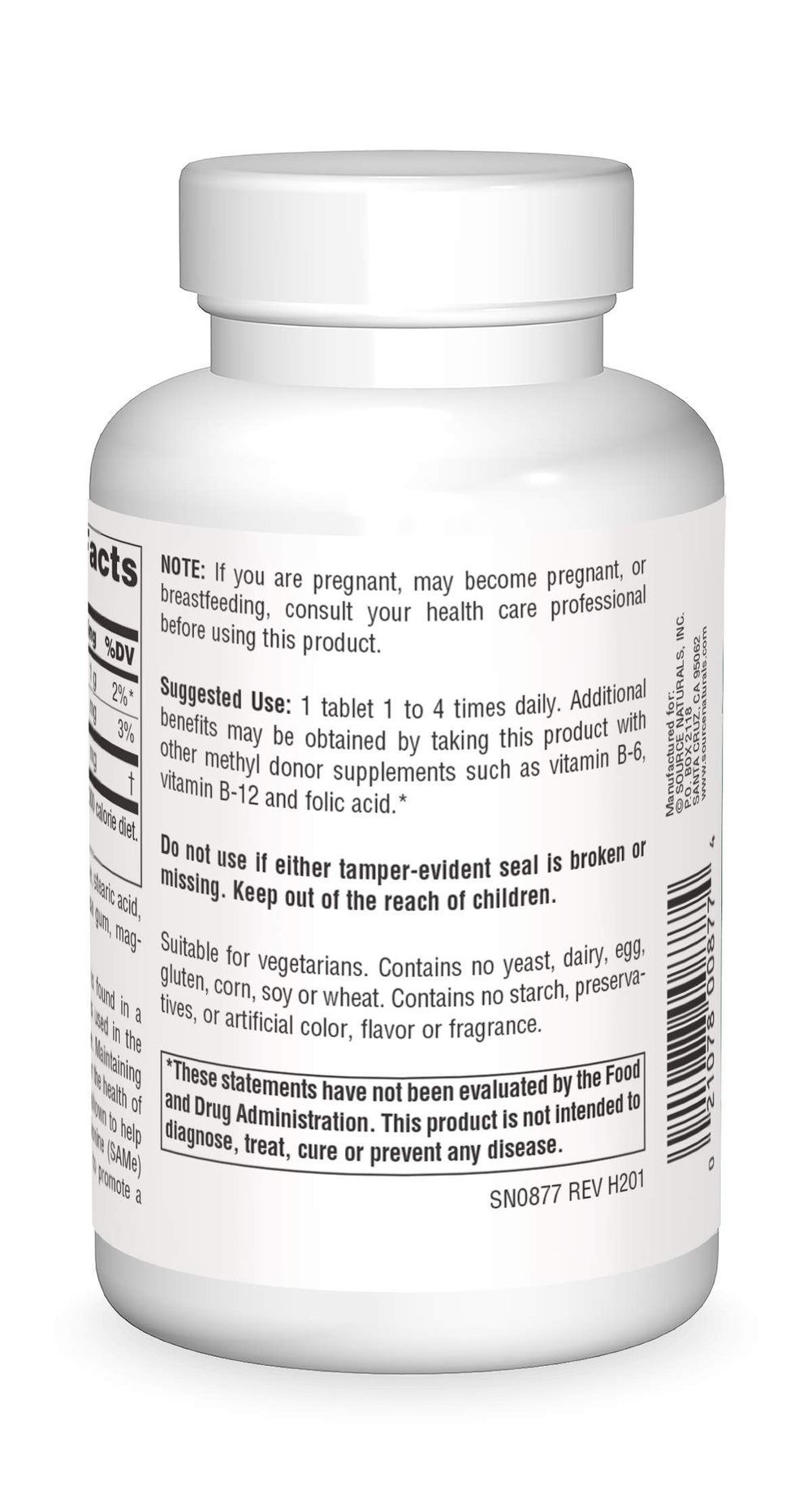 Label of Source Naturals TMG 750 mg bottle