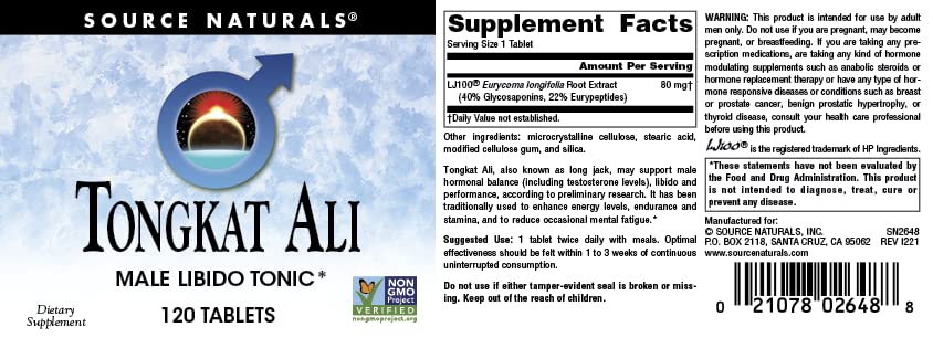 Source Naturals Tongkat Ali capsules closeup shows standardized potency