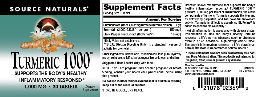 Source Naturals Turmeric 1000mg label close-up