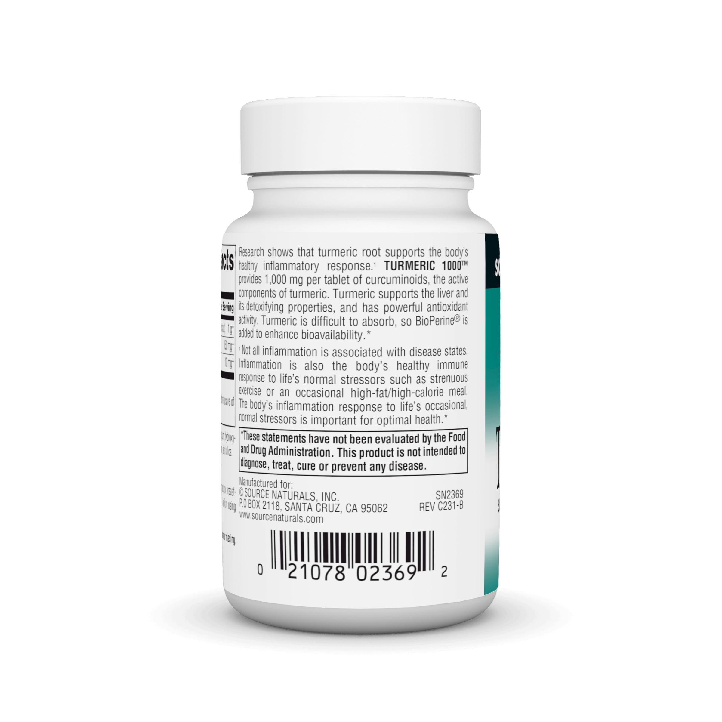 Side view of Source Naturals Turmeric 1000mg bottle