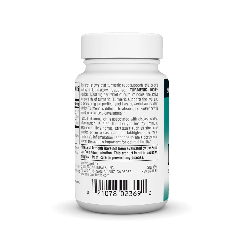 Side view of Source Naturals Turmeric 1000mg bottle