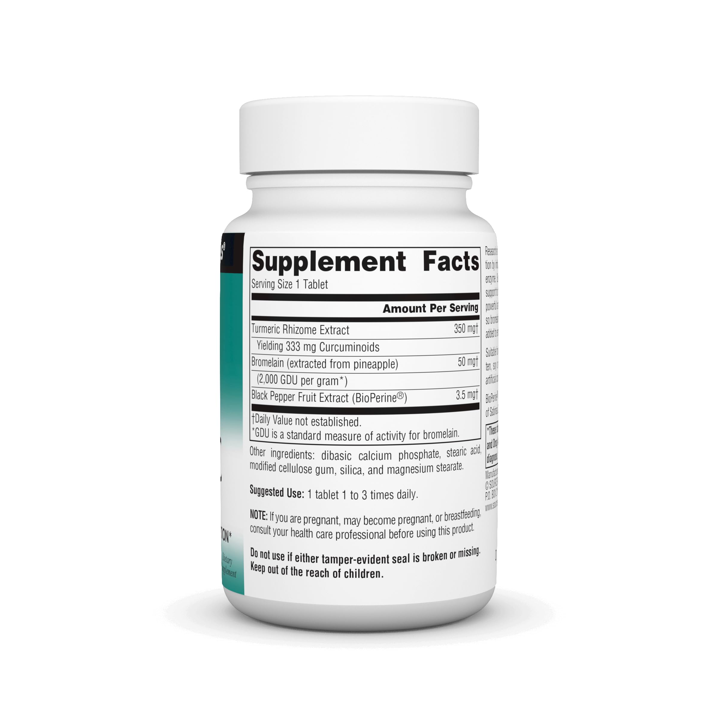 Back label of Source Naturals Turmeric Extract bottle with supplement facts