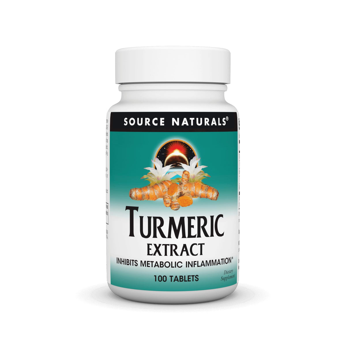 Front view of Source Naturals Turmeric Extract 100 Tablets bottle