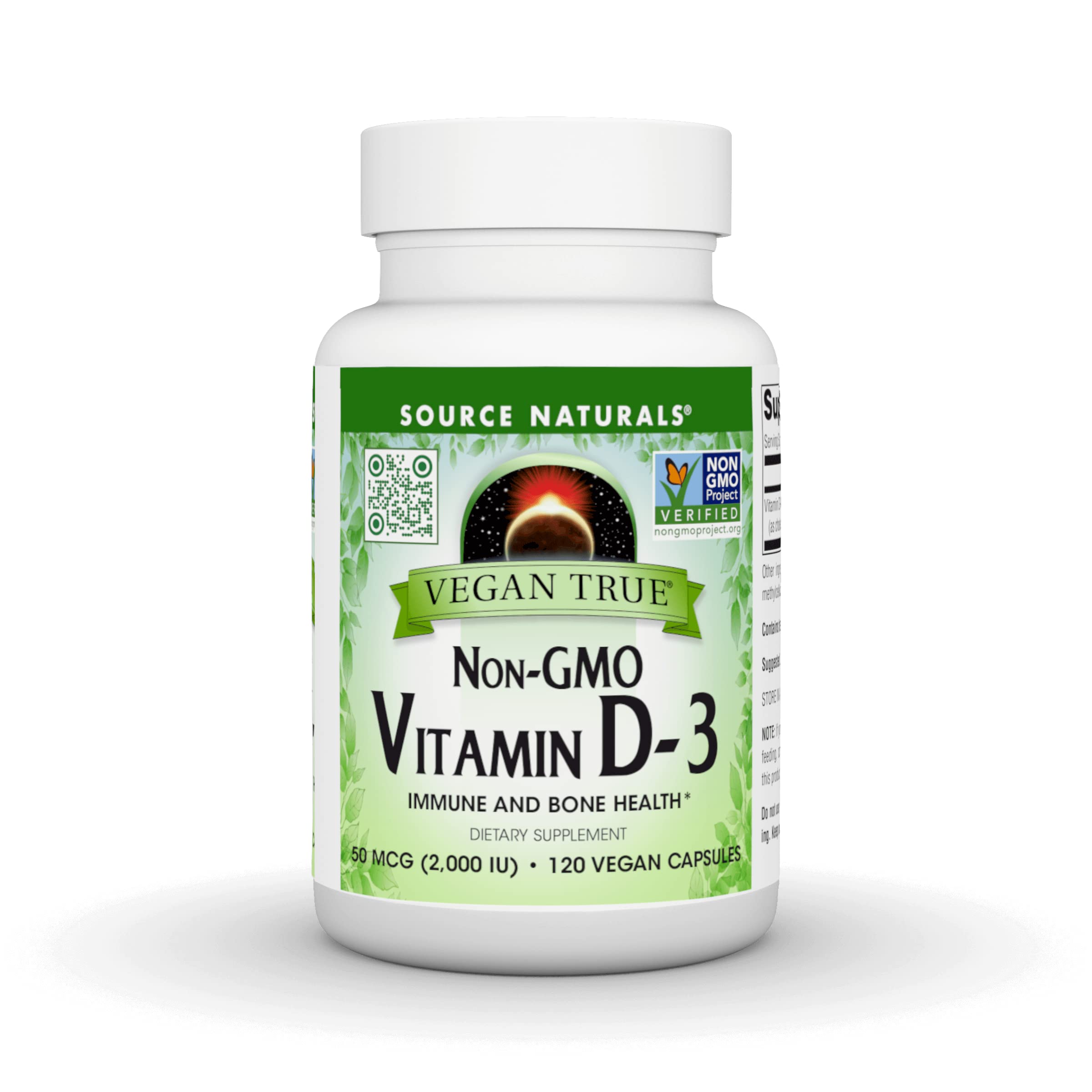 Bottle of Source Naturals Vegan True Vitamin D-3 2000 IU with label
