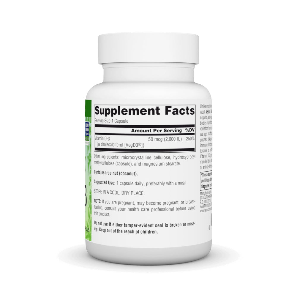 Close-up of Vitamin D-3 2000 IU label on bottle